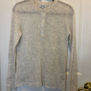 Madewell Cream Ribbed Alpaca Blend Henley Long Sleeve Top